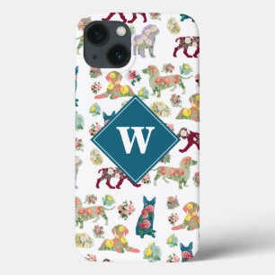 Case-Mate iPhone Case Chiens Motif et Vintage Aquarelle Fleurs Monogramm