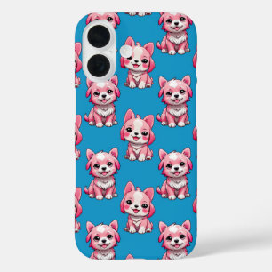 Coque Pour iPhone 16 Chiens roses mignons - Bleu