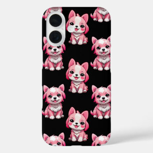 Coque Pour iPhone 16 Chiens roses mignons - Noir