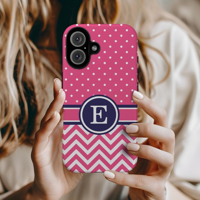 Coques Case-Mate iPhone Chiffres Chevron Rose et Navy Preppy Monogram (Créateur téléchargé)