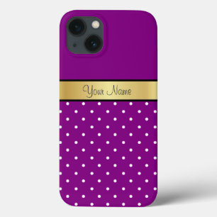 iPhone 13 Coque Chiffres Chic Violet & Blanc, Ruban Or Nom Personn