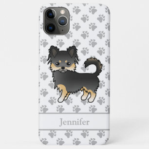 Case-Mate iPhone Case Chihuahua à poil long noir et feu avec un nom mign