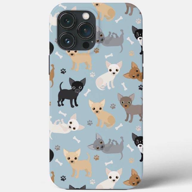Coques Case-Mate iPhone Chihuahua Bones et Paws Blue (Verso)