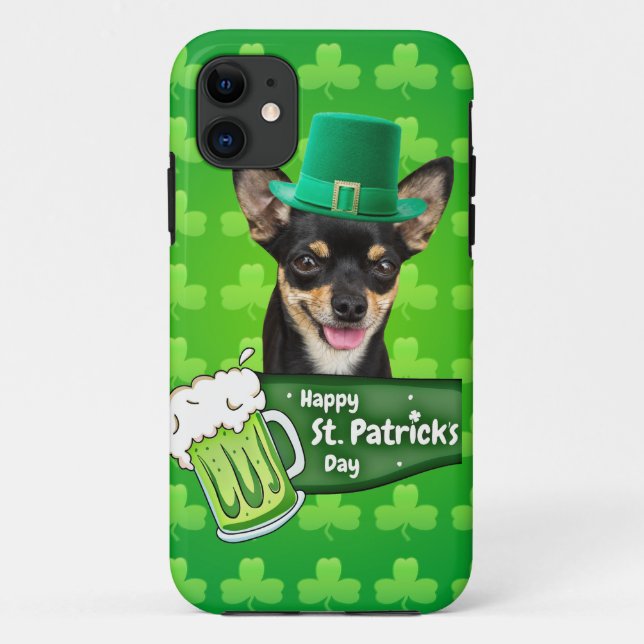 Coques Case-Mate iPhone Chihuahua Chien Chiot Chiot St. Patrick's Day Clov (Dos)