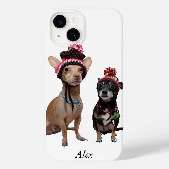 Coques Case-Mate iPhone Chihuahua chiens en casquettes d'hiver avec pom-po (Verso)