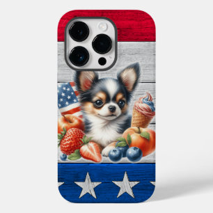 Coque Pour iPhone 14 Pro Chihuahua Patriotique Fruit USA Long Hair Chihuahu