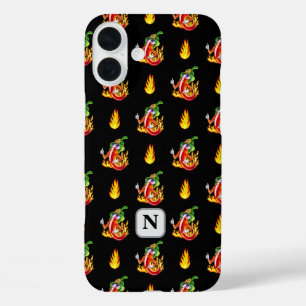 Coques iPhone 16 Plus Chili pomme Noir Conception de la Flame sur mesure