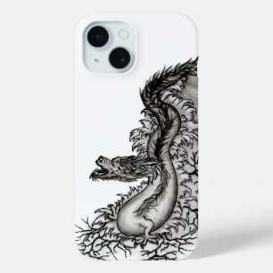 Coque Pour iPhone 15 Chine Dragon, noir et blanc Design en Tattoostyl