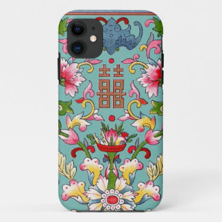 Case-Mate iPhone Case Chine vintage Bouquet asiatique rose sur Aqua Blue