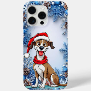 Coque iPhone 15 Pro Max 🎄🐶 Chiot de Noël de dessin animé adorable Hiver❄
