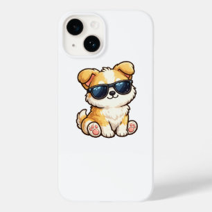 Coque Pour iPhone 14 Chiot Mignon avec Lunettes de Soleil Design Kawaii