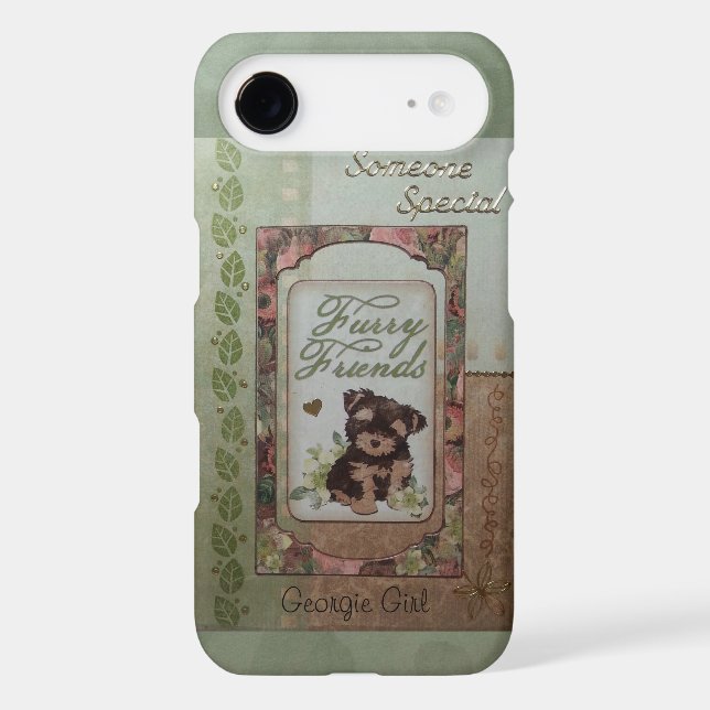 Coques Case-Mate iPhone Chiot mignon bronzage/vert (Verso)