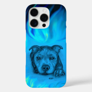 Coques iPhone 16 Pro Chiots Staffy Bleu