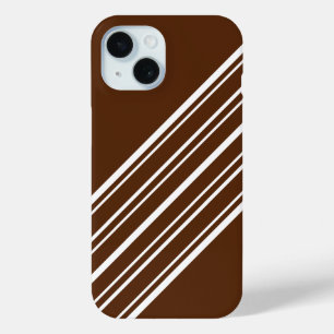 Coque Pour iPhone 15 Chocolat Brown avec bandes blanches