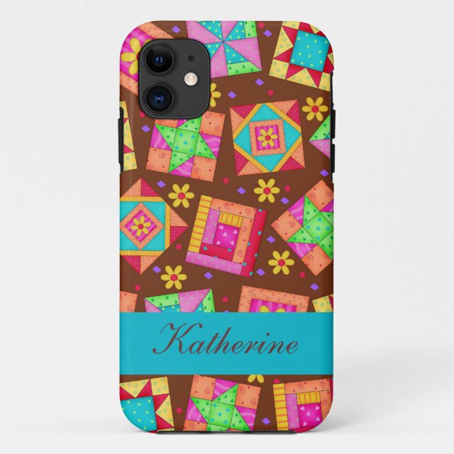 Coques Case-Mate iPhone Chocolat Brown Coloré Quilt Patchwork Blocks (Dos)