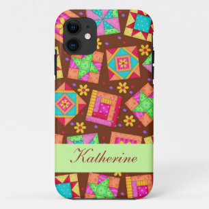 Coque Case-Mate Pour iPhone Chocolat Brown Green Patchwork Quilt Block Art