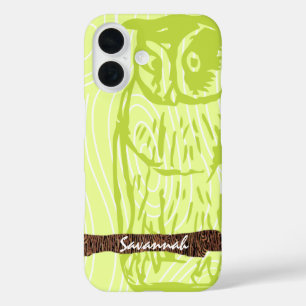 Coque Pour iPhone 16 Chouette à citron vert Motif à grains de bois Choi