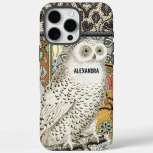Coques iPhone 16 Pro Max Chouette à neige Vintage personnalisée Art déco Ar