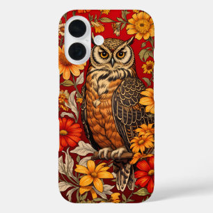 Coque Pour iPhone 16 Chouette À Rayures Et Fleurs De Zinnia