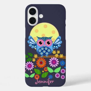 Coques iPhone 16 Plus Chouette à ressort mignonne et nom personnalisé
