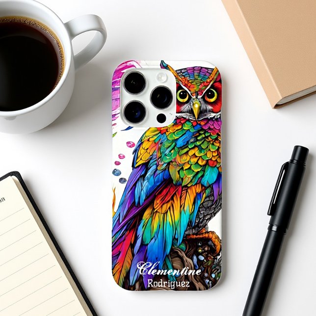 Coques Case-Mate iPhone Chouette arc-en-ciel au milieu des plumes (Créateur téléchargé)