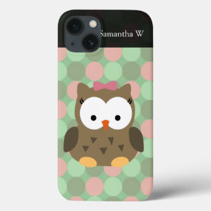 iPhone 13 Coque Chouette Brown mignonne avec bow rose