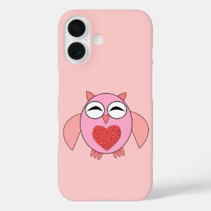 Coque Pour iPhone 16 Chouette de coeur rose