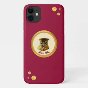 Case-Mate iPhone Case Chouette d'or et confettis d'or sur rouge bordeaux