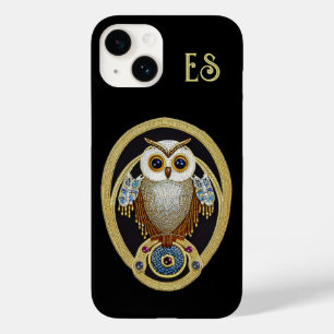 Coque Pour iPhone 14 Chouette en perles et effet or - coutume Art Déco