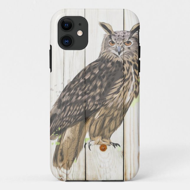 Coques Case-Mate iPhone Chouette majestueuse sur des planches de bois défr (Dos)
