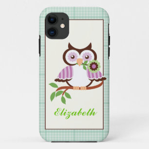 Coques Pour iPhone Chouette printanière, bordure verte menthe iPhone