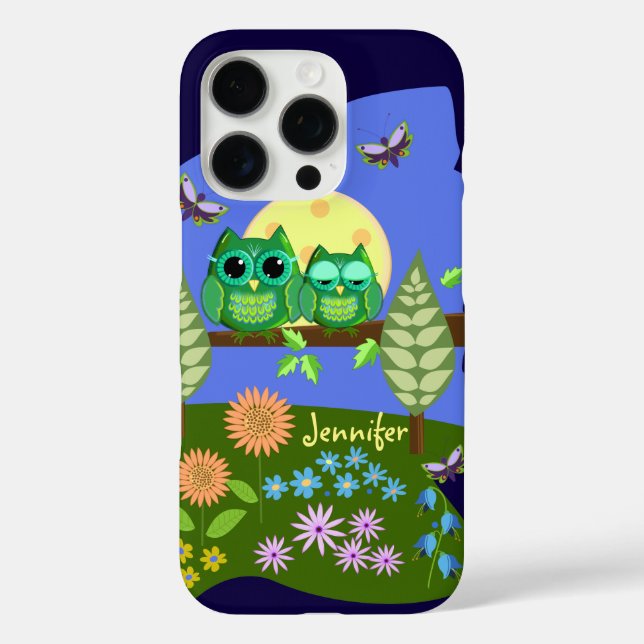 Coques Case-Mate iPhone Chouettes mignonnes en Terrain d'été & Nom personn (Verso)