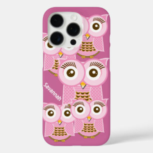 iPhone 16 Pro Case Chouettes roses jolies et colorées Changent de vio