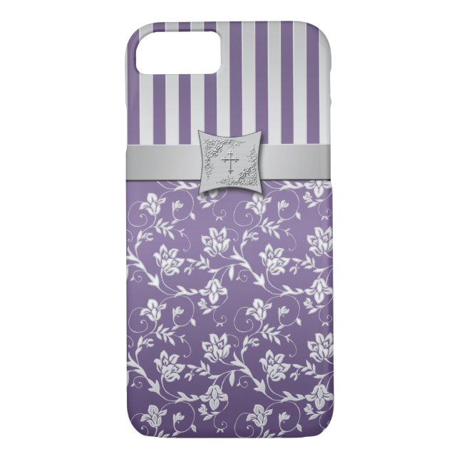 Coques Case-Mate iPhone Christian Purple Silver Floral Stripes iPhone 7 (Dos)