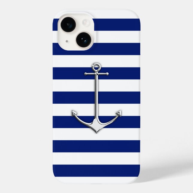 Coques Case-Mate iPhone Chrome Ancre nautique Imprimer sur les rayures mar (Verso)