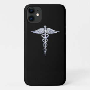 Coques Pour iPhone Chrome Comme Caduceus Symbole Médicale Décor Noir
