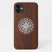 Chrome Compas nautique sur Wet Mahogany Imprimer