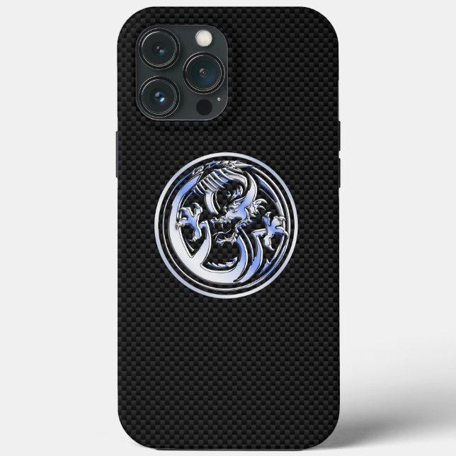 Coques Case-Mate iPhone Chrome Dragon Crest foncé fibre de carbone Impress (Verso)