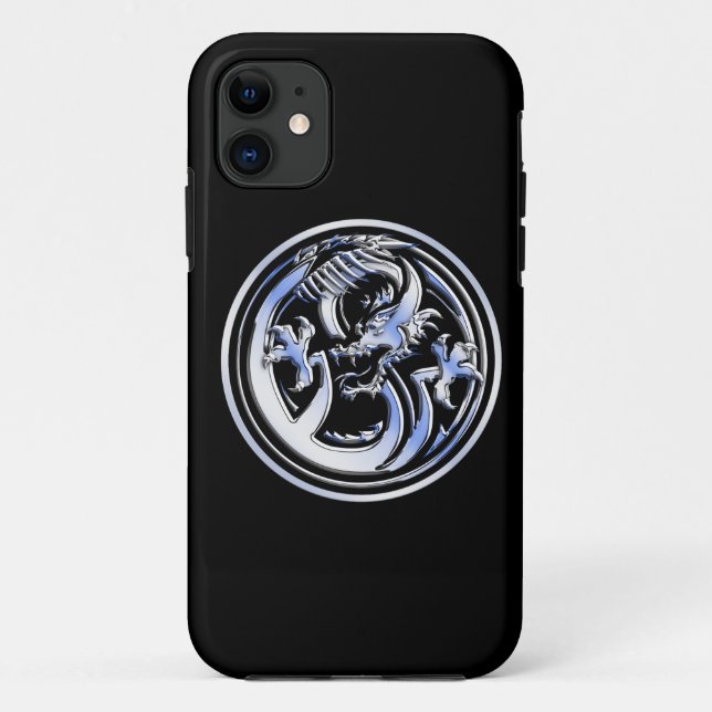 Coques Case-Mate iPhone Chrome Dragon Crest sur l'impression noir (Dos)