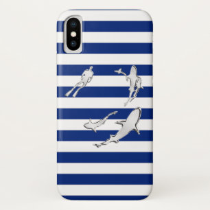 Coques Pour iPhone Chrome Plongeur et requins Silhouettes sur les ban