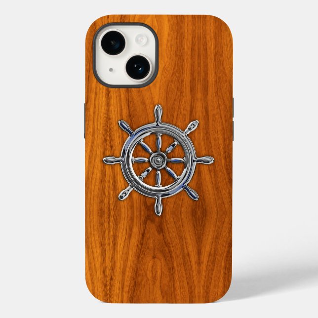Coques Case-Mate iPhone Chrome Roue nautique sur bois de teck Impression (Verso)