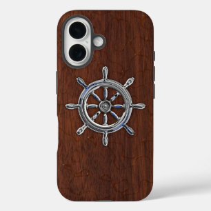 Coque Pour iPhone 16 Chrome Roue nautique sur Wet Mahogany Imprimer