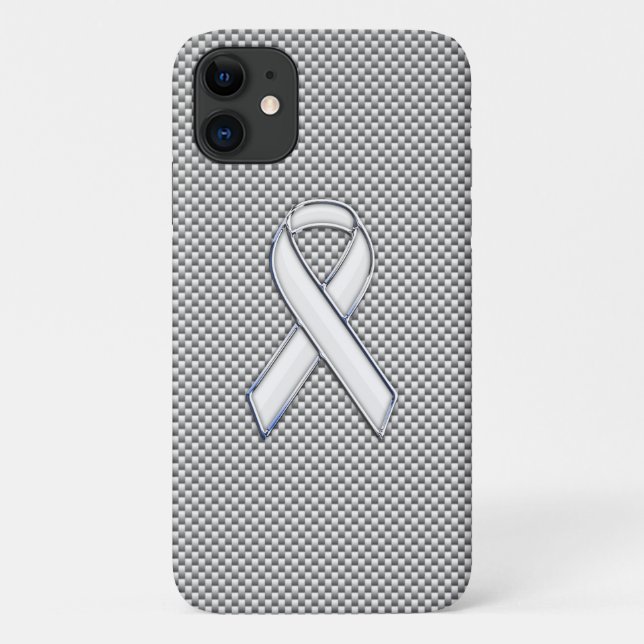 Coques Case-Mate iPhone Chrome White Ribbon Sensibilisation Fibre de carbo (Dos)