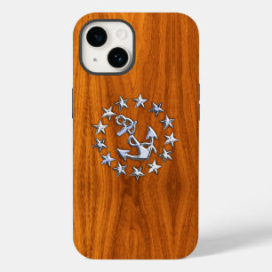 Coque Pour iPhone 14 Chrome Yacht Drapeau sur bois de teck