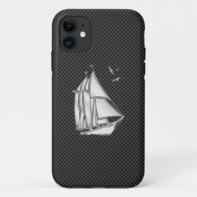 Coques Case-Mate iPhone Chromes Like Regatta Sailboat on Carbon Fiber deco (Dos)