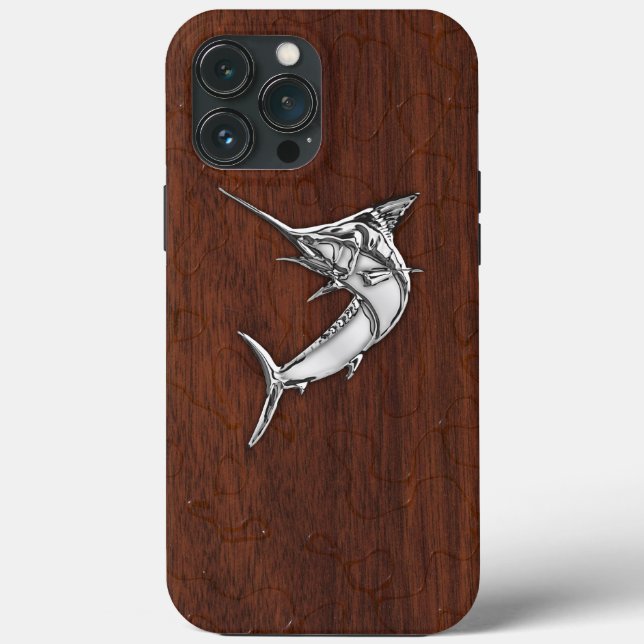 Coques Case-Mate iPhone Chromes Marlin Fish on Wet Mahogany (Verso)