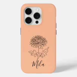 Coque iPhone 15 Pro Chrysanthème de naissance personnalisé de novembre