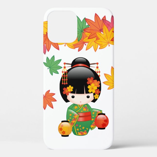 Coques Case-Mate iPhone Chute Poupée Kokeshi - Green Kimono Geisha Girl (Verso)