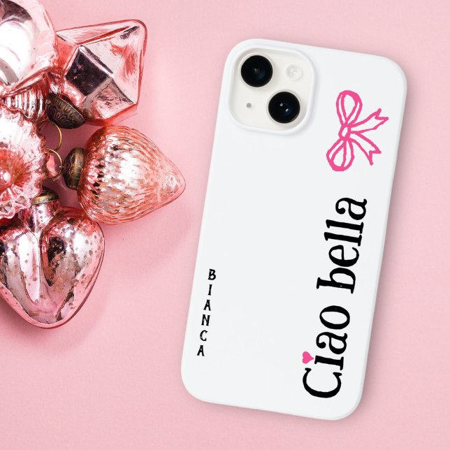 Coques Case-Mate iPhone Ciao Bella Pink Heart Ribbon Nom Dessin italien (Créateur téléchargé)
