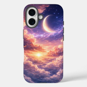 Coque Pour iPhone 16 Ciel Céleste Rêveur avec Lune et Nuages